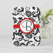 Zwart-wit Victoriaans Damask Red Trim Wedding Kaart (Staand voorkant)