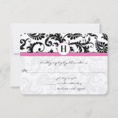 Zwart-wit Victoriaans Damask roze Accent RSVP Kaartje (Voorkant)