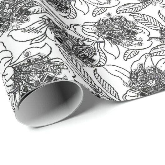 Zwart-wit Victoriaans sierdesign Cadeaupapier (Rol Hoek)