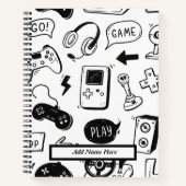 Zwart-wit videogamepatroon notitieboek (Voorkant)