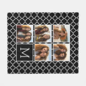 Zwart-wit vierkant 5 Photo Collage Monogram Fleece Deken (Voorkant (Horizontaal))