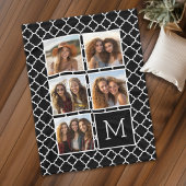 Zwart-wit vierkant 5 Photo Collage Monogram Fleece Deken