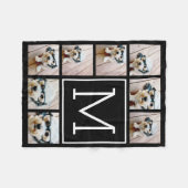 Zwart & Wit Vierkant 8 Foto Collage Monogram Fleece Deken (Voorkant (Horizontaal))