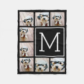 Zwart & Wit Vierkant 8 Foto Collage Monogram Fleece Deken (Voorkant)