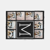 Zwart-wit vierkant 8 Photo Collage Monogram Fleece Deken (Voorkant (Horizontaal))