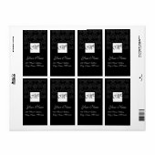 ZWART-WIT VIERKANT DAMASK MONOGRAM ETIKET (Full Sheet)