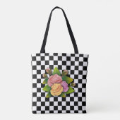 Zwart-wit vierkant en Rozen Tote Bag (Achterkant)