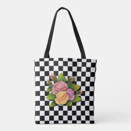 Zwart-wit vierkant en Rozen Tote Bag (Achterkant)