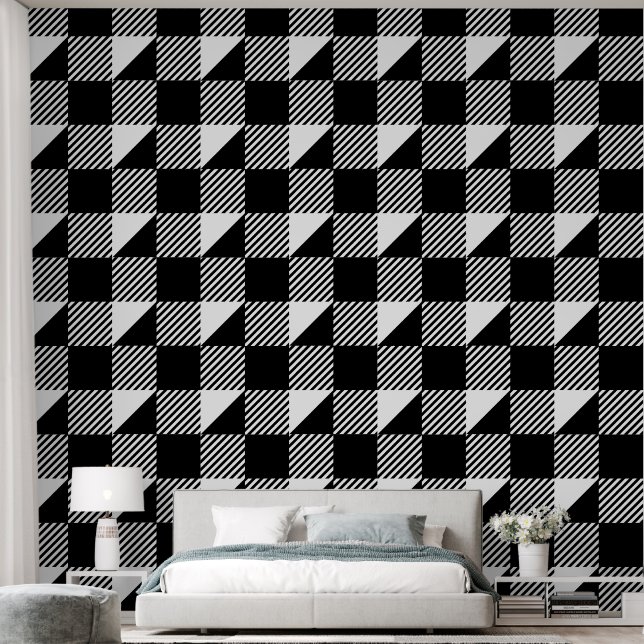 Zwart Wit Vierkant Geometrisch Classy Modern Patro Behang (Slaapkamer)