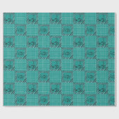 Zwart-wit vierkant in Blauwgroen met Cartoon vis Cadeaupapier (Vlak)