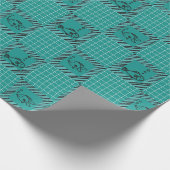 Zwart-wit vierkant in Blauwgroen met Cartoon vis Cadeaupapier (Hoek)