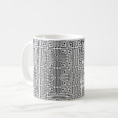 Zwart Wit Vierkant Labyrint Op-Art Grieks Patroon Koffiemok (Voorkant links)