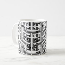 Zwart Wit Vierkant Labyrint Op-Art Grieks Patroon Koffiemok