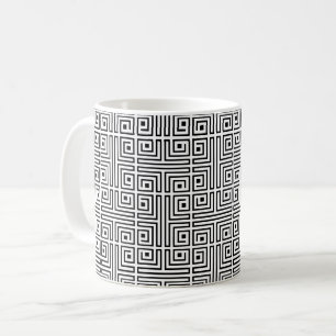 Zwart Wit Vierkant Labyrint Op-Art Grieks Patroon Koffiemok
