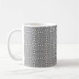 Zwart Wit Vierkant Labyrint Op-Art Grieks Patroon Koffiemok