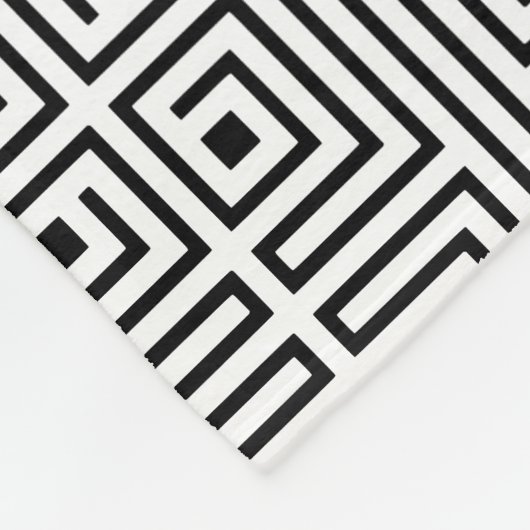 Zwart wit vierkant labyrint optisch patroon fleece deken (Hoek)
