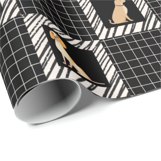 Zwart-wit vierkant met lichte bruine hond cadeaupapier (Rol Hoek)