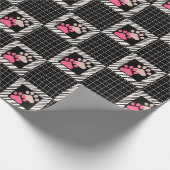 Zwart-wit vierkant met roze kat poten cadeaupapier (Hoek)