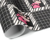 Zwart-wit vierkant met roze kat poten cadeaupapier (Rol Hoek)