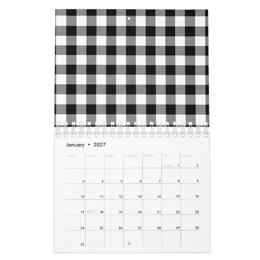Zwart & Wit Vierkant Minimaal Abstract Patroon Kalender (Jan 2027)