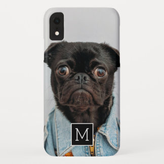 Zwart-wit vierkant monogram  voeg uw foto toe Case-Mate iPhone case