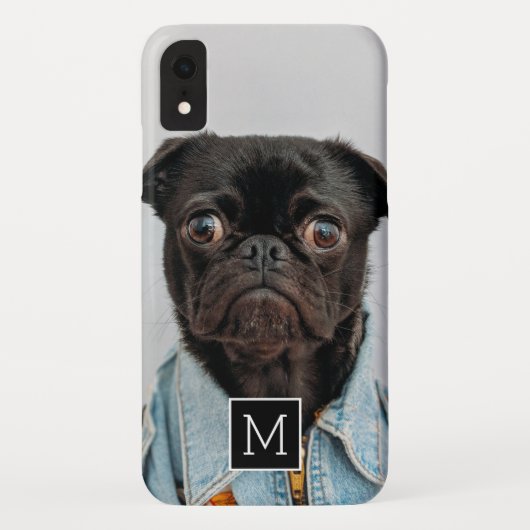 Zwart-wit vierkant monogram voeg uw foto toe Case-Mate iPhone case (Achterkant)