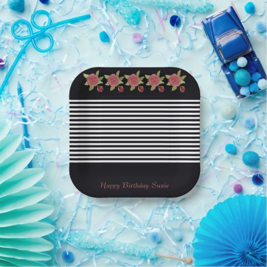 Zwart-wit vierkant papieren bordje (Feest)