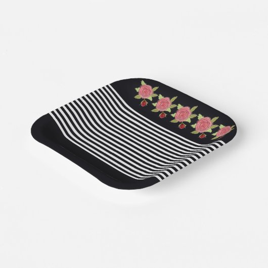 Zwart-wit vierkant papieren bordje (Gebogen)