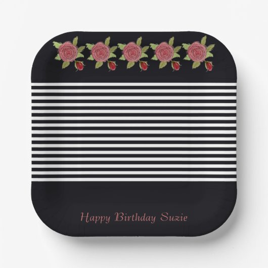 Zwart-wit vierkant papieren bordje (Voorkant)