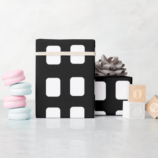 Zwart-wit vierkant patroon cadeaupapier (Baby Shower)