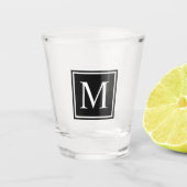 Zwart-wit vierkant, persoonlijk Initiaal monogram Shot Glas (Voorkant)