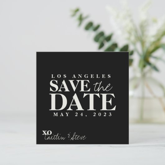Zwart-wit vierkant save the date (Staand voorkant)