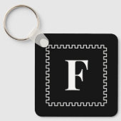 Zwart-wit Vierkante Grens Monogram Initialen Sleutelhanger (Voorkant)