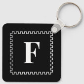 Zwart-wit Vierkante Grens Monogram Initialen Sleutelhanger (Achterkant)