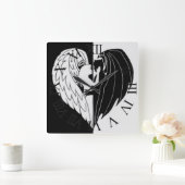 Zwart wit vierkante wandklok (Huis)
