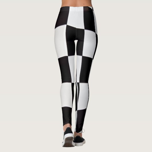 Zwart-wit Vierkantjes Patroon Leggings – Klassiek (Achterkant)