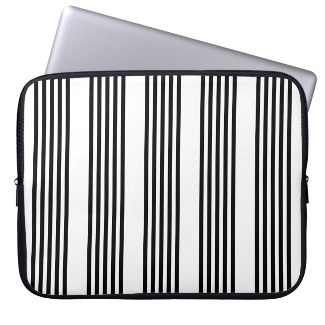 Zwart-wit vijf strips laptop sleeve (Voorkant)
