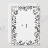 Zwart & Wit Vintage Bloem Monogram Trouwkaart Kaart (Achterkant)