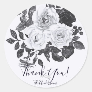 Zwart & Wit Vintage Bloemen Modern Bloemendesign C Ronde Sticker