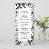 Zwart-Wit Vintage Bloemendekor Damast Bruiloft Kaart (Staand voorkant)