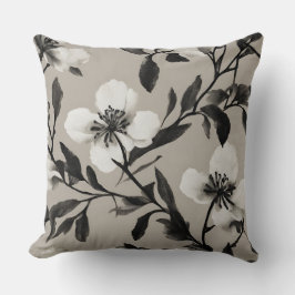Zwart-wit vintage bloemmotief kussen