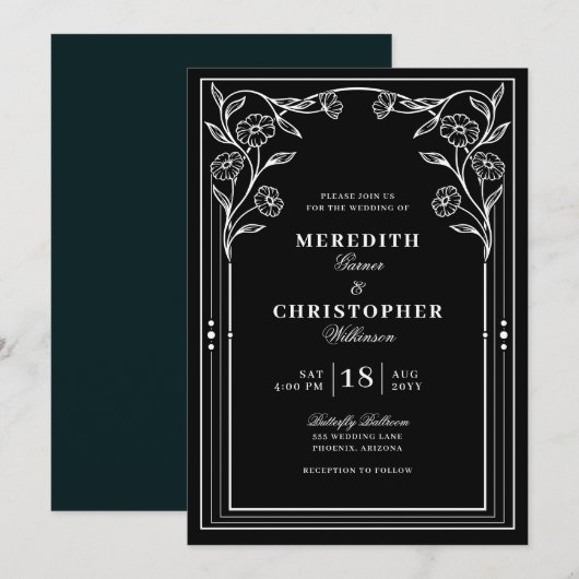 Zwart wit vintage bruiloft kaart (Voorkant / Achterkant)