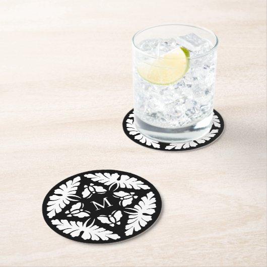 Zwart-wit Vintage bruiloft Monogram Ronde Kartonnen Onderzetter (Insitu)