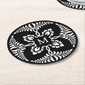 Zwart-wit Vintage bruiloft Monogram Ronde Kartonnen Onderzetter (Gebogen)