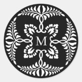 Zwart-wit Vintage bruiloft Monogram Ronde Sticker (Voorkant)