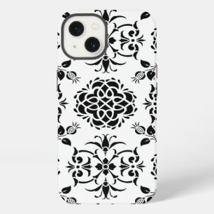 Zwart-wit vintage damaskpatroon iPhone 13 hoesje
