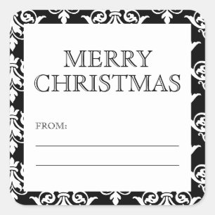 Zwart & Wit Vintage Damast Prettig Kerstfeest Vierkante Sticker