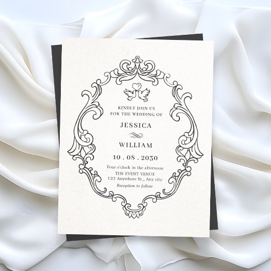 Zwart-wit vintage elegante bruiloft kaart