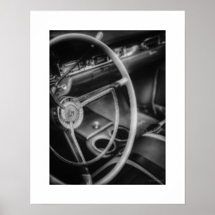 Zwart-wit vintage Ford Galaxie-posterprint Poster