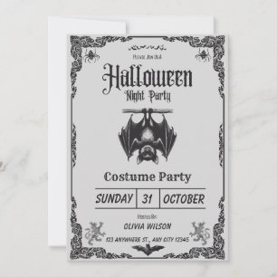 Zwart-wit vintage Halloween-kostuumfeest Kaart